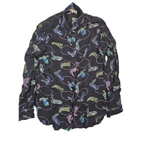 Lady Reiner Cowgirl Couture Western Boot Lasso Print Button Down Shirt Black L